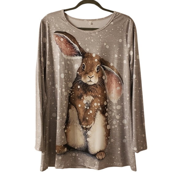 NEW! Silver Loppy Eared Rabbit Print Top (See measurements) - Picture 6 of 6
